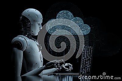 Circuit cloud with robot Stock Photo