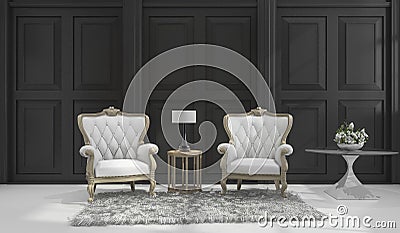 3d rendering classic armchair in black classic room Stock Photo