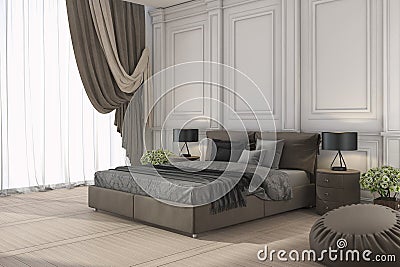 3d rendering classic bed in classic bedroom with curtain Stock Photo