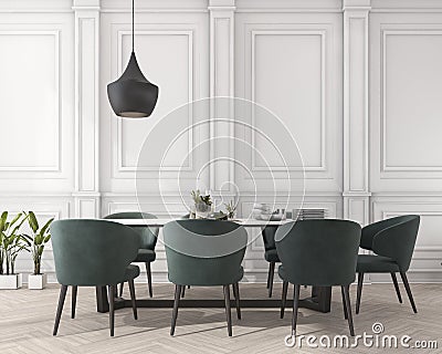 3d rendering classic dining table in white dining room Stock Photo