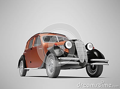 3D rendering classic retro red passenger car on gray background with shadow Stock Photo