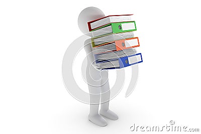 3D rendering from a clay character who is carrying a stack of files Stock Photo