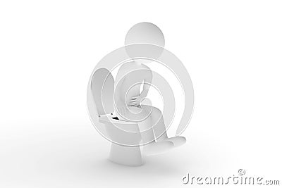 3D rendering from a clay character who is sitting on the toilet with acute abdominal pain Stock Photo