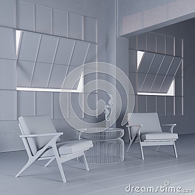 3D rendering clay model wood frame Cavett chairs Stock Photo