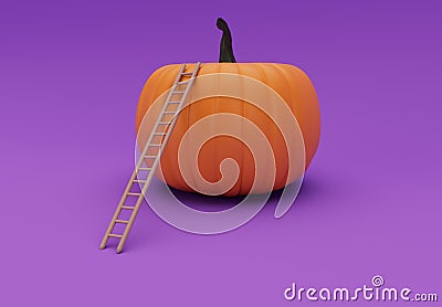 3d rendering of climb Halloween pumpkin with ladder, minimal Halloween background design element Stock Photo