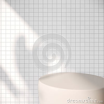 3D rendering close up empty space of round table with leaf shadow on white mosaic Stock Photo