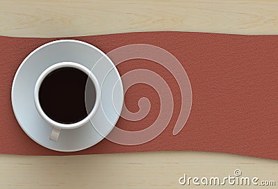 Coffee cup with red fabric on wood table Stock Photo