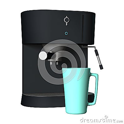 3D Rendering Coffee Machine and Mug on White Stock Photo