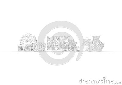 3D rendering of collection of complex typical 3D print products Stock Photo