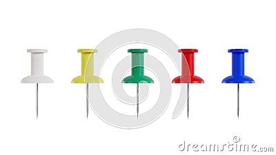 3D rendering Collection of Various Color Push Pins on White Back Stock Photo