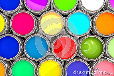 3D rendering colored paint pot Stock Photo