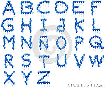 3D rendering Colorful balloons alphabet isolated over white. Stock Photo