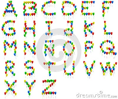 3D rendering Colorful balloons alphabet isolated over white. Stock Photo