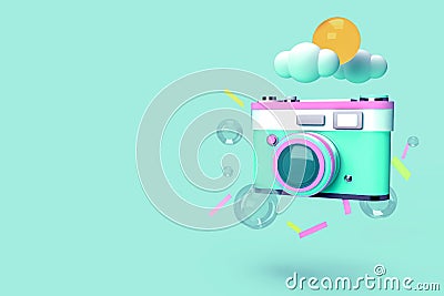 3d Rendering Colorful camera with summer concept Stock Photo