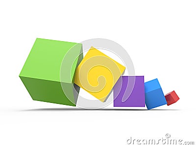 The 3D rendering Colorful cubes 3D isolated with white Stock Photo