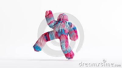 3d rendering, colorful hairy beast Yeti runs, furry monster cartoon character walking or dancing. Fluffy toy in active pose, Stock Photo
