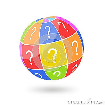 3D rendering of a colorful sphere with question symbols Stock Photo