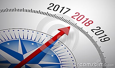 3D rendering of a compass with a 2018 icon Stock Photo