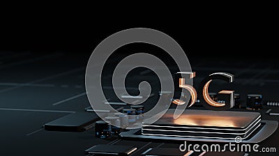 3D Rendering of computer microchip processor with 5G built-in support ready for next generation communication network. Stock Photo