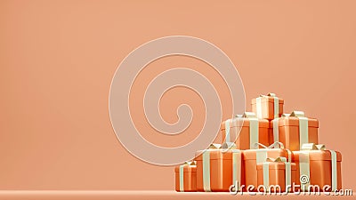 3D Rendering concept of anniversary: stack of gift boxes for commercial design. Stock Photo