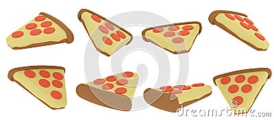 3D Rendering set of spinning slice of pizza in many views Cartoon Illustration