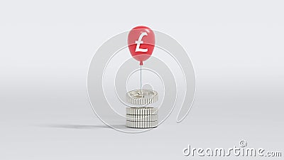 3D Rendering concept of money inflation. A silver sterling pound coin is raised up by a pound sterling symbol Cartoon Illustration