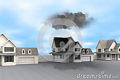 Conceptual representation of bad luck with dark clouds over house Stock Photo