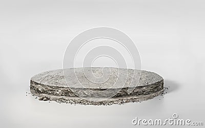 3D rendering concrete cement floor on circular layered soil stage, realistic 3D round podium isolated on white empty space Stock Photo