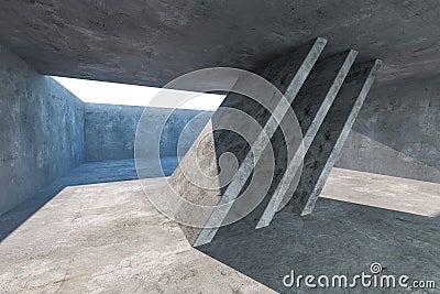 3d rendering, concrete room with creative construction Cartoon Illustration