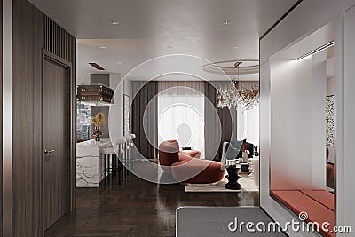 3d rendering contemporary interior design of the living room. Stylish interior of the living room Stock Photo