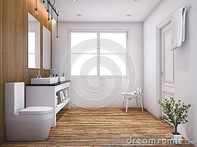 3d rendering contemporary wood toilet with light from window Stock Photo