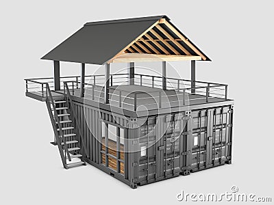 3d rendering of Converted old shipping container, isolated gray, clipping path included Stock Photo