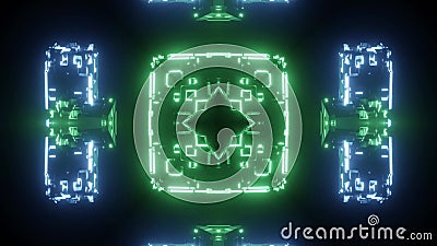 3D rendering of cool futuristic kaleidoscopic patterns in green and blue vibrant colors Stock Photo