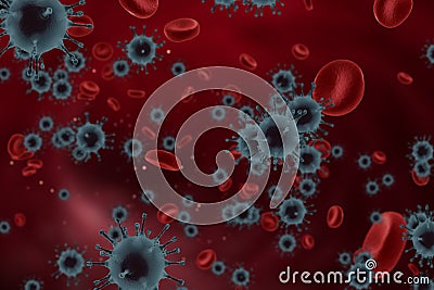 3D rendering, coronavirus and blood cells covid-19 influenza flowing on artery background as dangerous flu strain cases as a Stock Photo