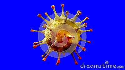 3D rendering, coronavirus cells covid-19 influenza flowing on background with chroma key blue screen as dangerous flu strain Stock Photo