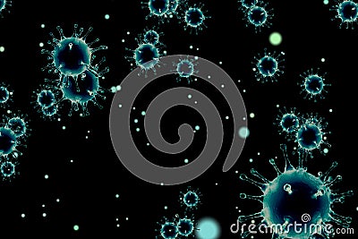 3D rendering, coronavirus cells covid-19 influenza flowing on black gradient background as dangerous flu strain cases as a Stock Photo
