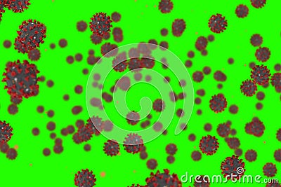 3D rendering, coronavirus cells covid-19 influenza flowing on chroma key green screen background as dangerous flu strain cases as Stock Photo