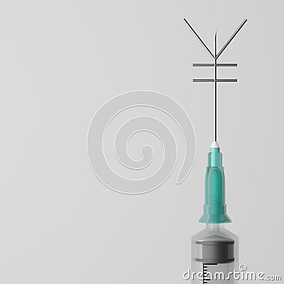 3D rendering Covid-19 vaccine syringe with Currency symbol Yen, Revive economy Vaccination Campaign Herd immunity protection from Stock Photo