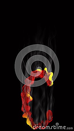 3D rendering cracked font.Smoldering letter with smoke on black background. Stock Photo