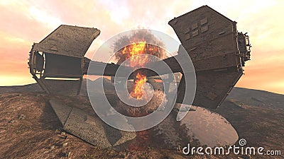 3D rendering of a crashed spaceship Stock Photo