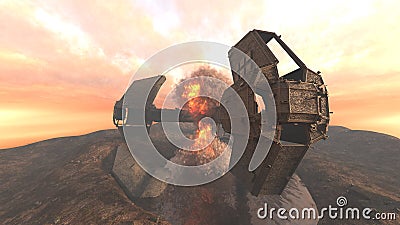 3D rendering of a crashed spaceship Stock Photo