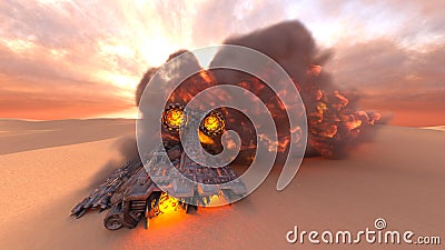 3D rendering of a crashed spaceship Stock Photo