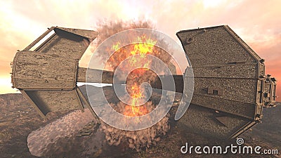 3D rendering of a crashed spaceship Stock Photo