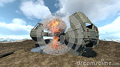 3D rendering of a crashed spaceship Stock Photo