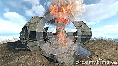 3D rendering of a crashed spaceship Stock Photo