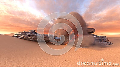 3D rendering of a crashed spaceship Stock Photo