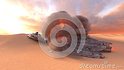 3D rendering of a crashed spaceship Stock Photo