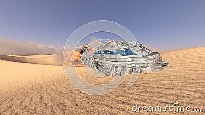 3D rendering of a crashed spaceship Stock Photo