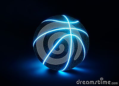 3D Rendering of creative basketball with glowing neon seams Stock Photo