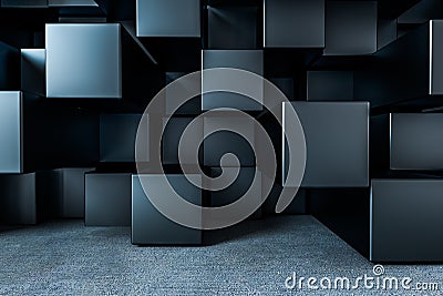 3d rendering, creative cubes wall with floor Cartoon Illustration